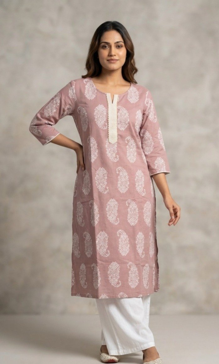 Mauve Paisley Print Cotton Kurti