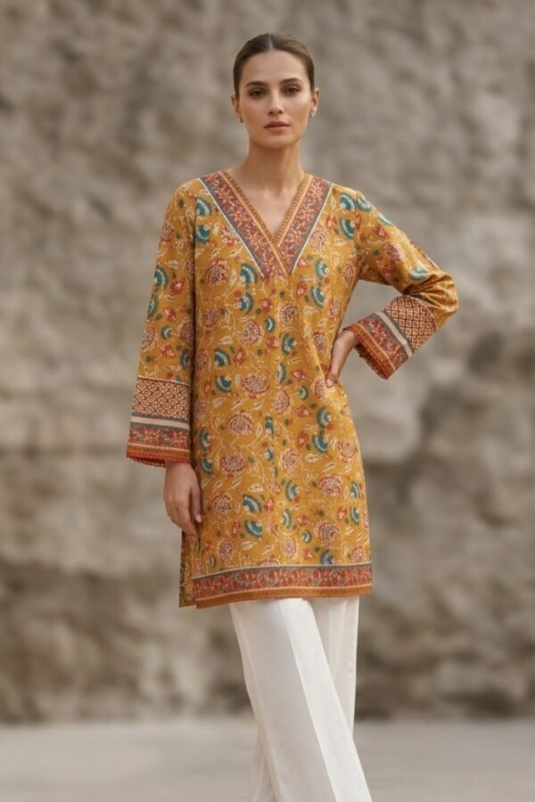 Mustard Yellow Floral Printed Kurti