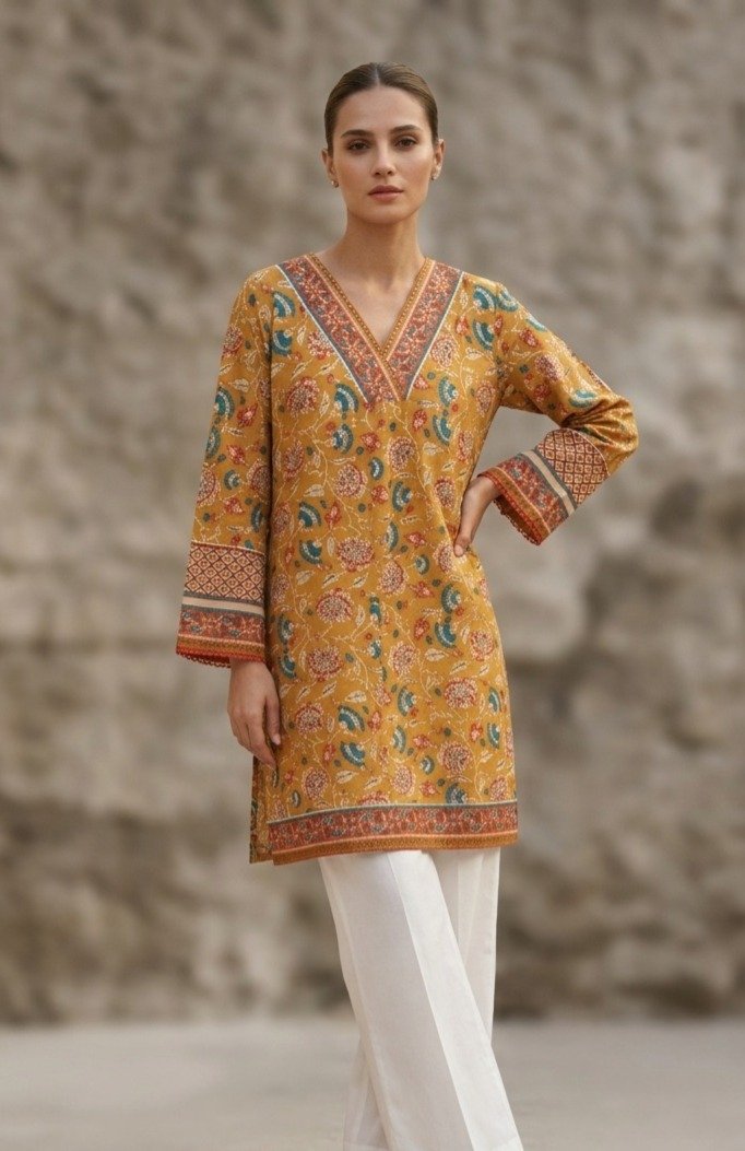 Mustard Yellow Floral Printed Kurti