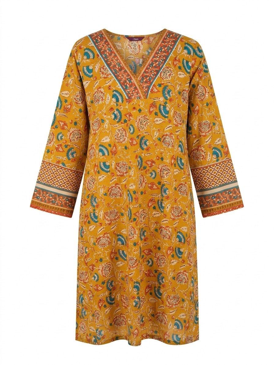 Mustard Yellow Floral Printed Kurti - Image 4