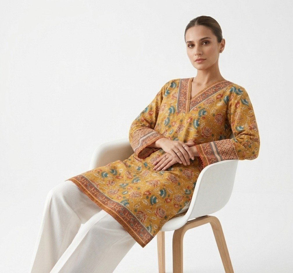 Mustard Yellow Floral Printed Kurti - Image 5