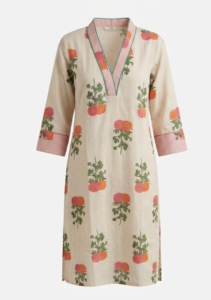 Cream Floral Print Straight Kurti - Image 2