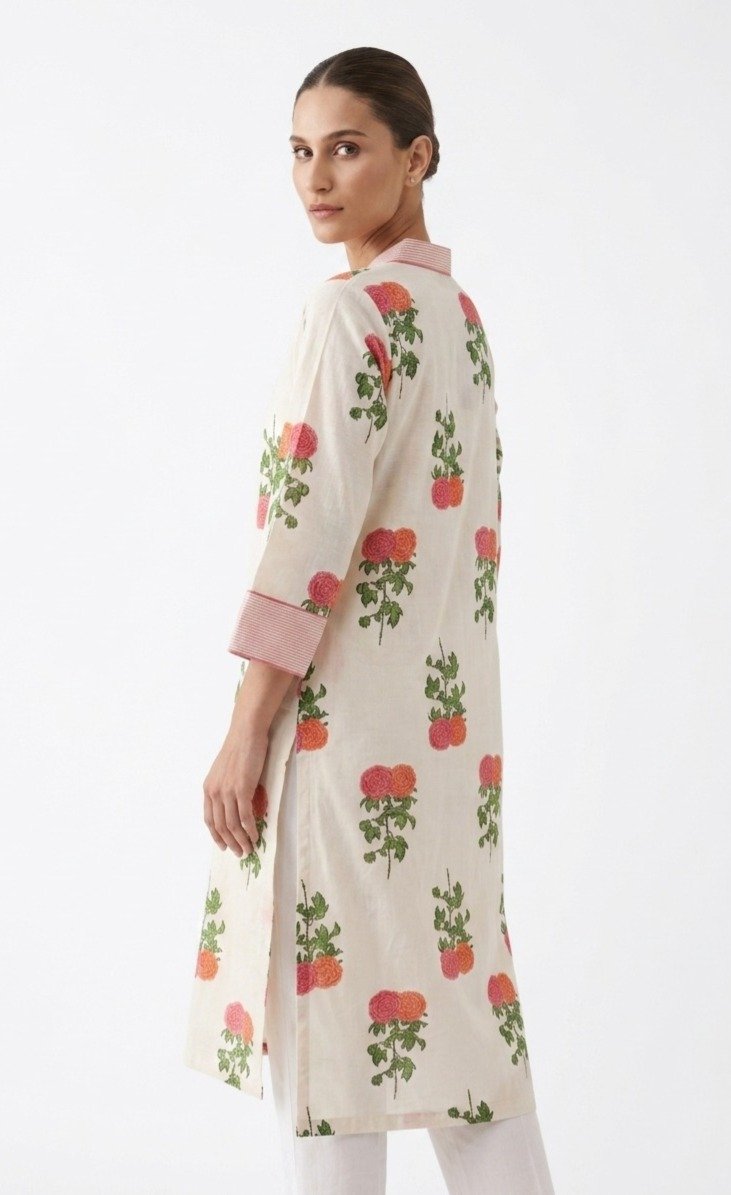Cream Floral Print Straight Kurti - Image 4