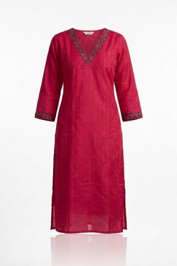 Elegant Red Embroidered Straight Kurti