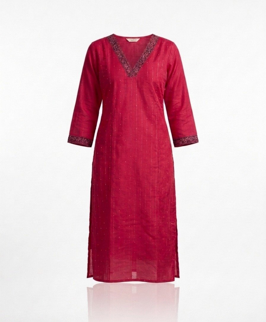 Elegant Red Embroidered Straight Kurti - Image 2