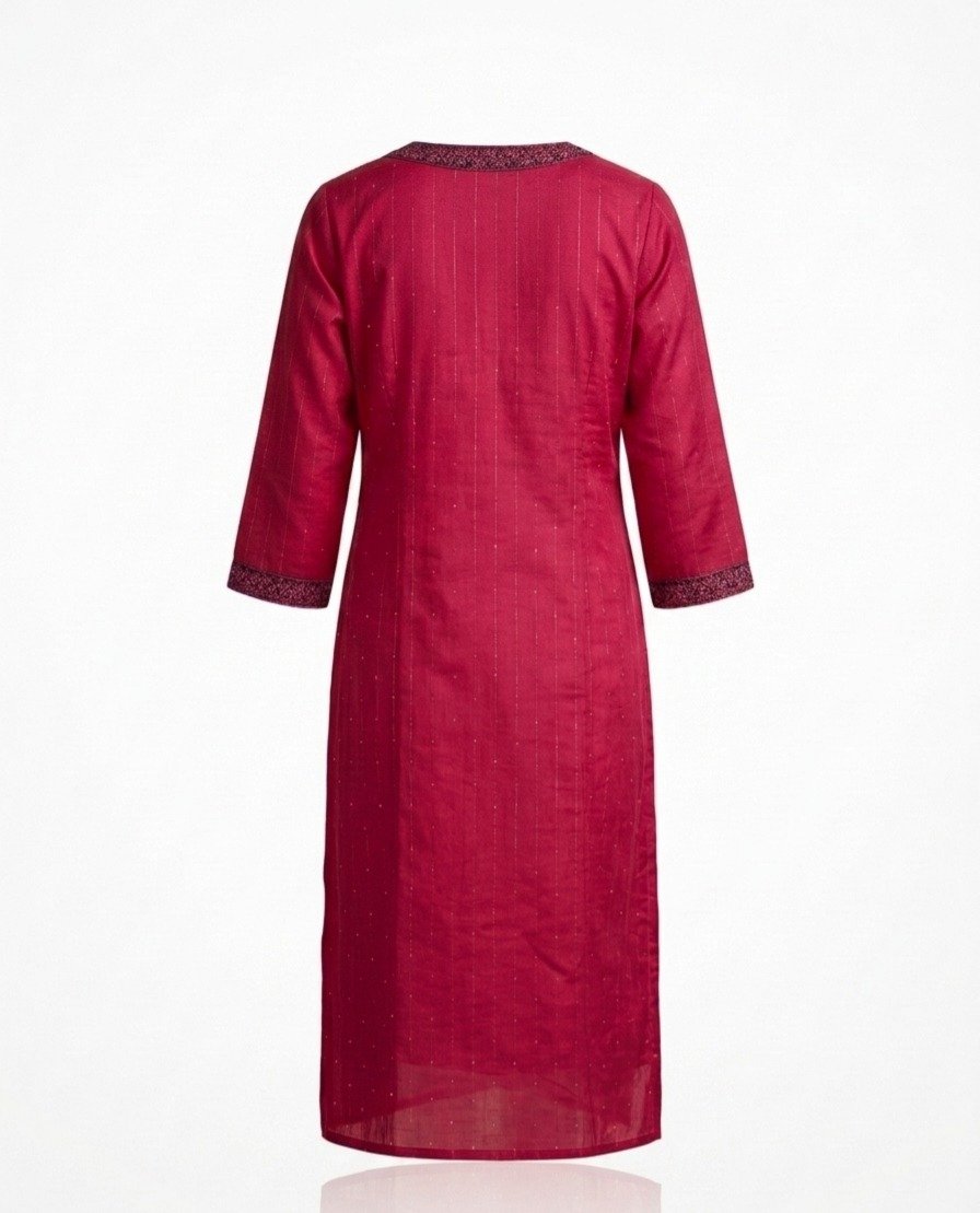 Elegant Red Embroidered Straight Kurti - Image 3