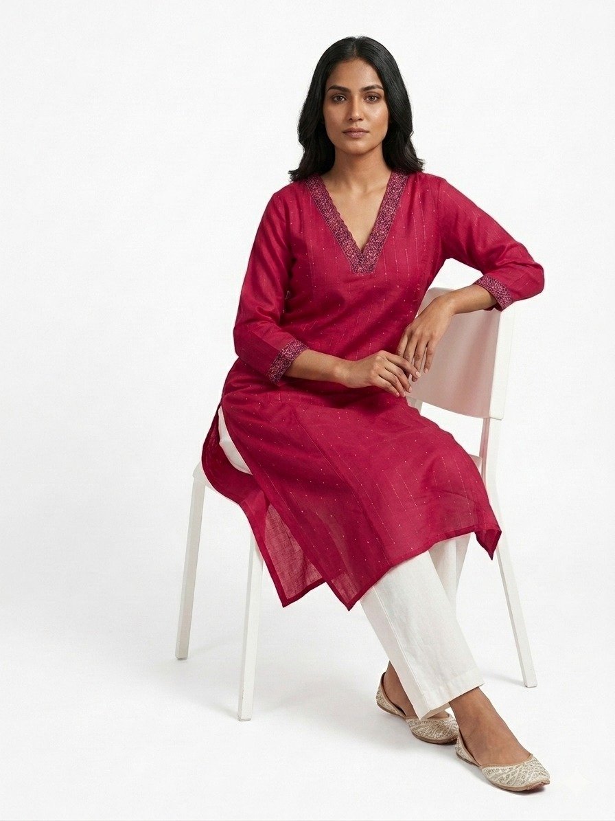 Elegant Red Embroidered Straight Kurti - Image 4