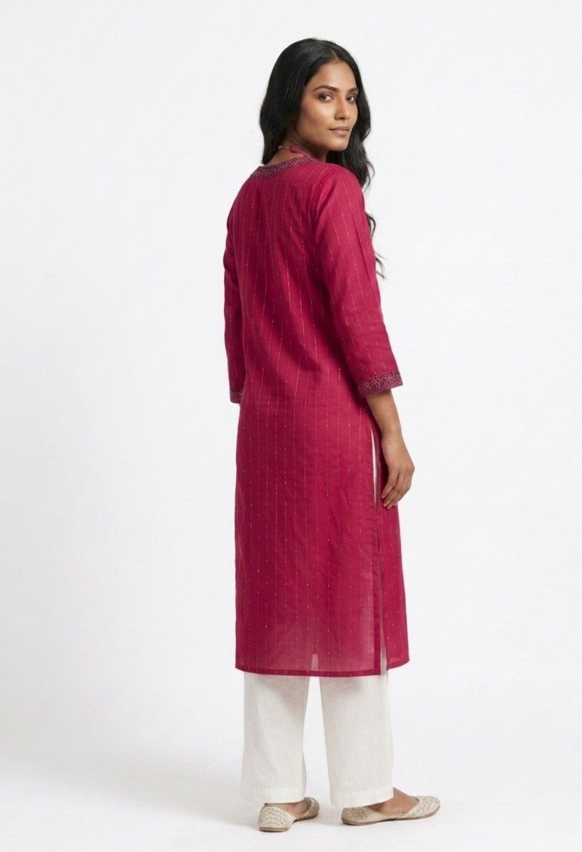 Elegant Red Embroidered Straight Kurti - Image 5