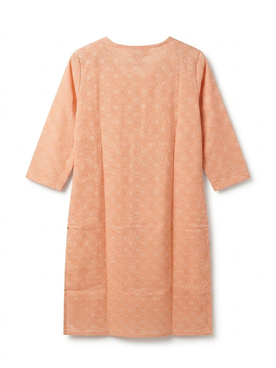 Peach Floral Embroidered Straight Kurti - Image 3
