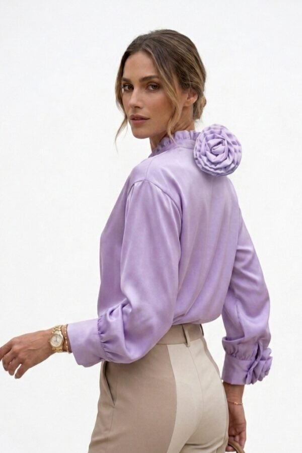 Lavender Rose Detail Satin Shirt