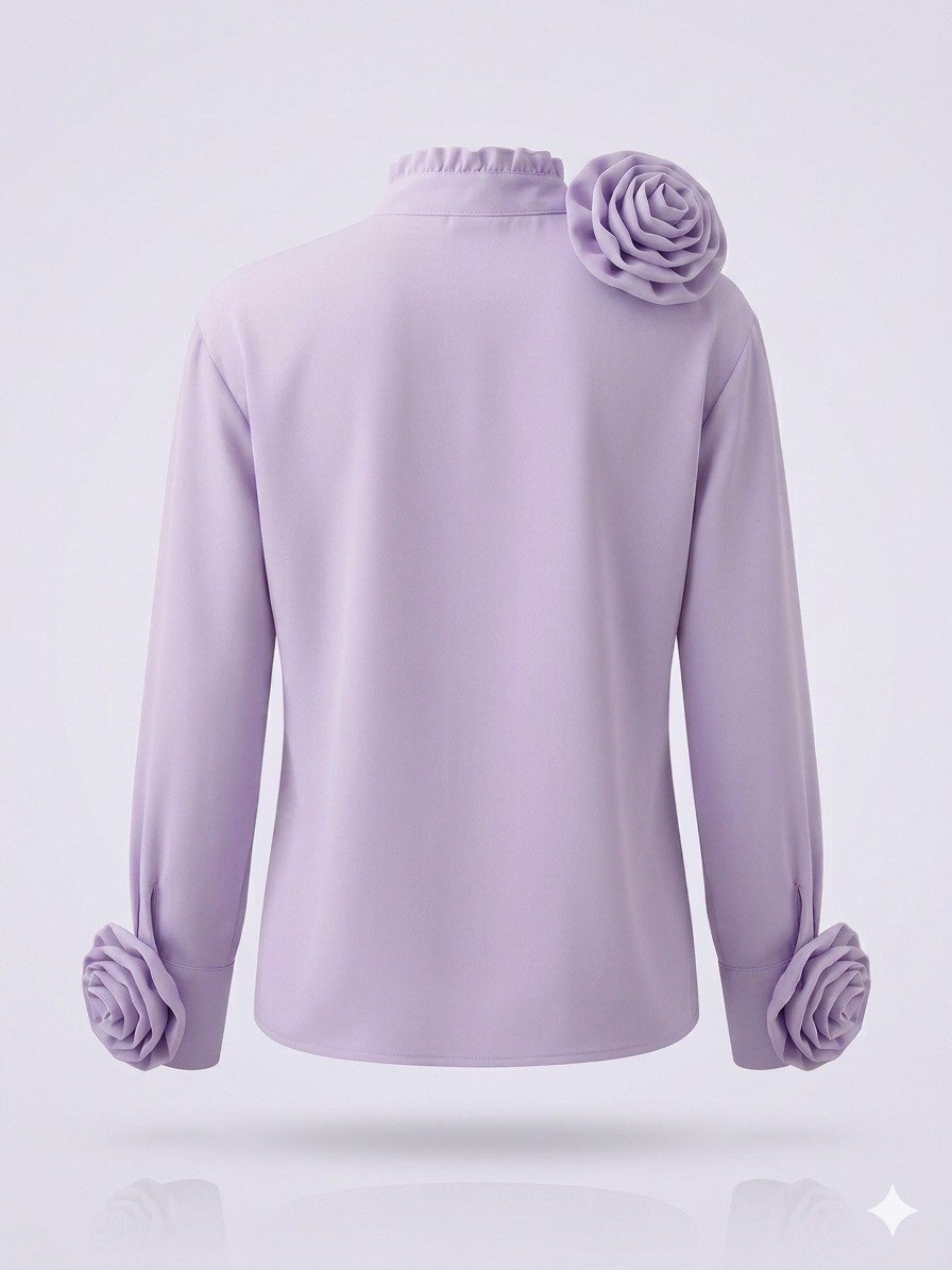 Lavender Rose Detail Satin Shirt - Image 3