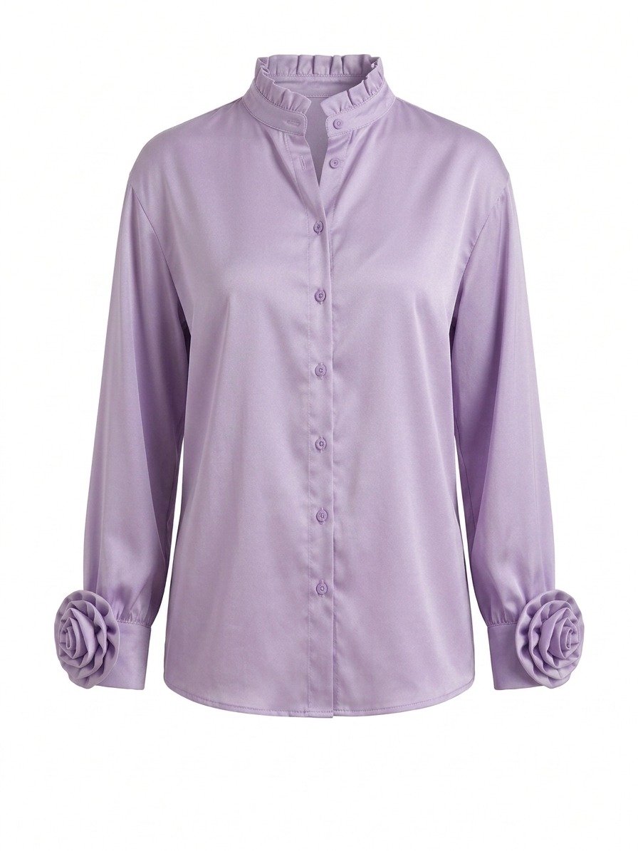 Lavender Rose Detail Satin Shirt - Image 4