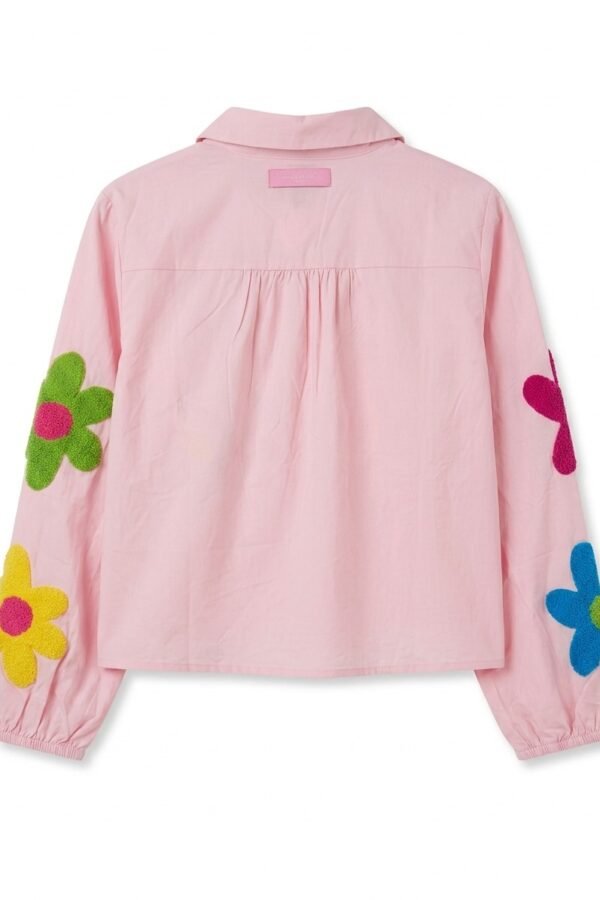 Pink Floral Applique Casual Shirt