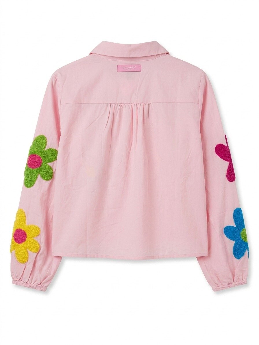 Pink Floral Applique Casual Shirt - Image 2