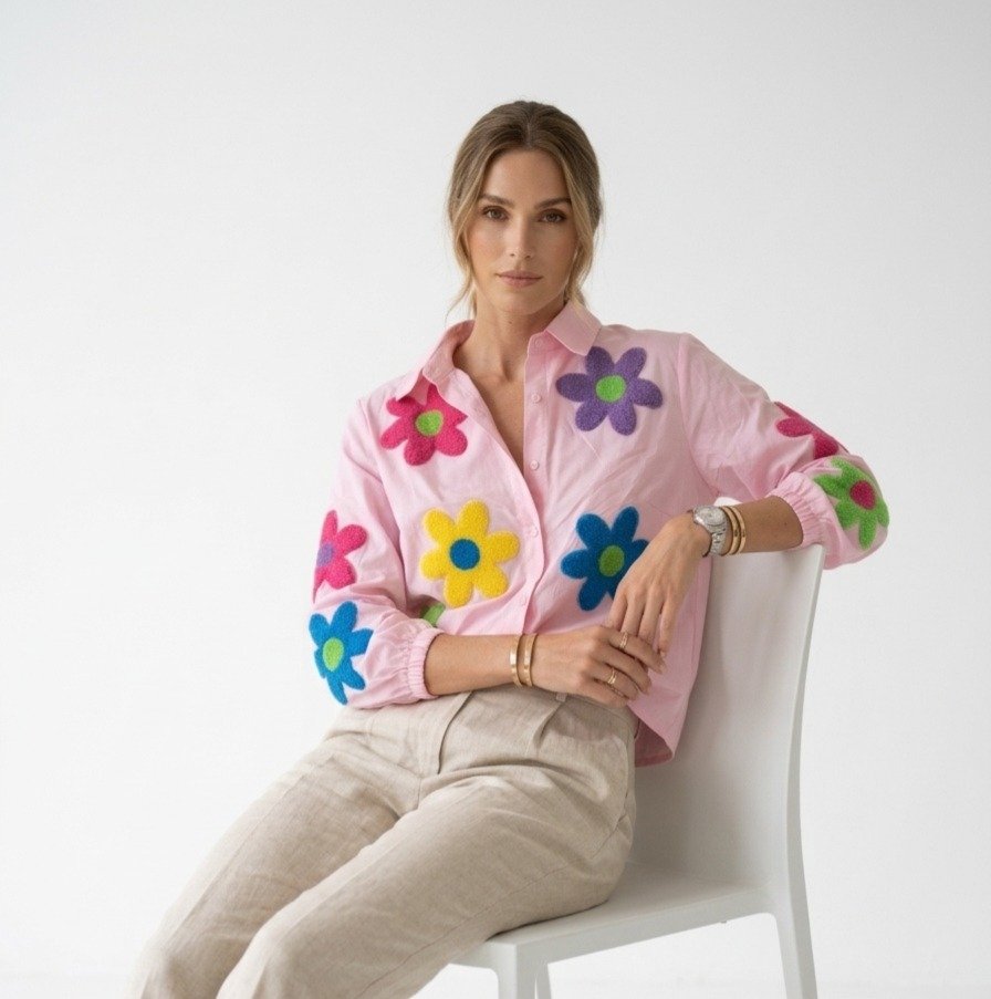 Pink Floral Applique Casual Shirt - Image 5