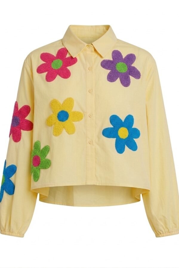 Yellow Floral Applique Casual Shirt