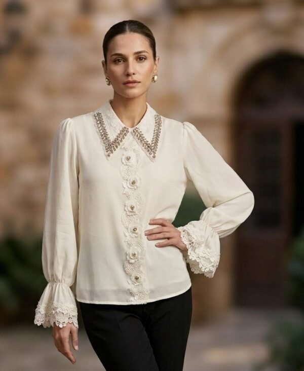 Embellished Lace Collar Statement Blouse