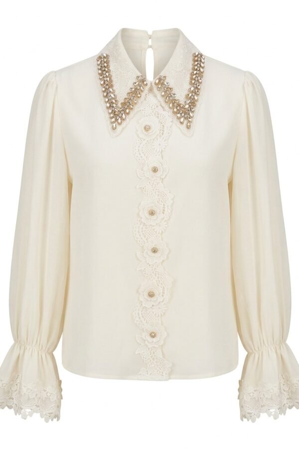 Embellished Lace Collar Statement Blouse