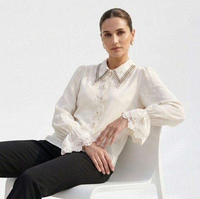 Embellished Lace Collar Statement Blouse - Image 3
