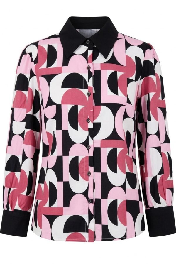 Geometric Print Contrast Collar Shirt