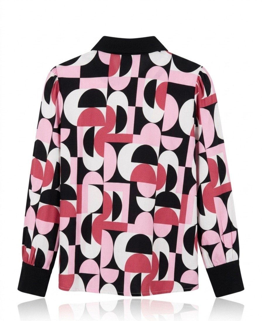 Geometric Print Contrast Collar Shirt - Image 5