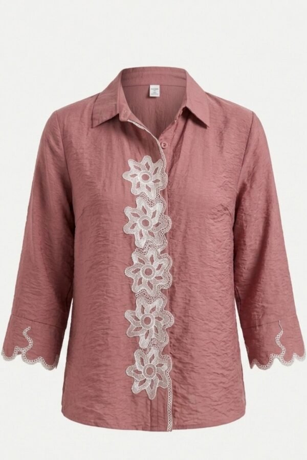 Mauve Embroidered Lace Detail Shirt