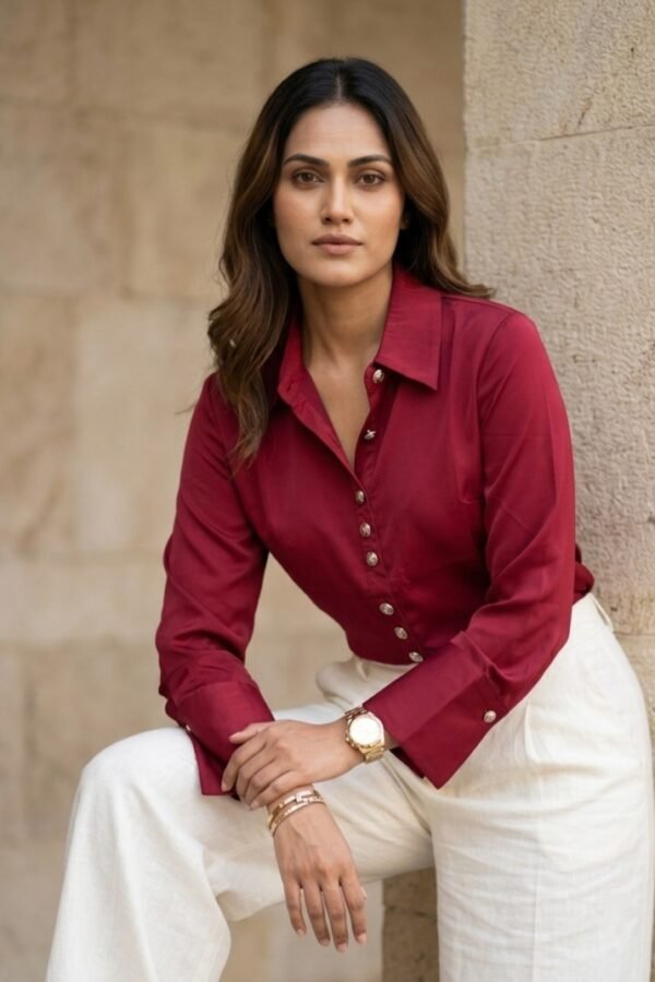 Burgundy Button-Down Formal Shirt