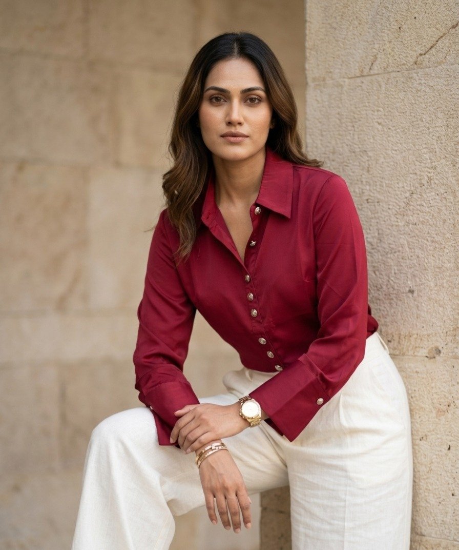 Burgundy Button-Down Formal Shirt