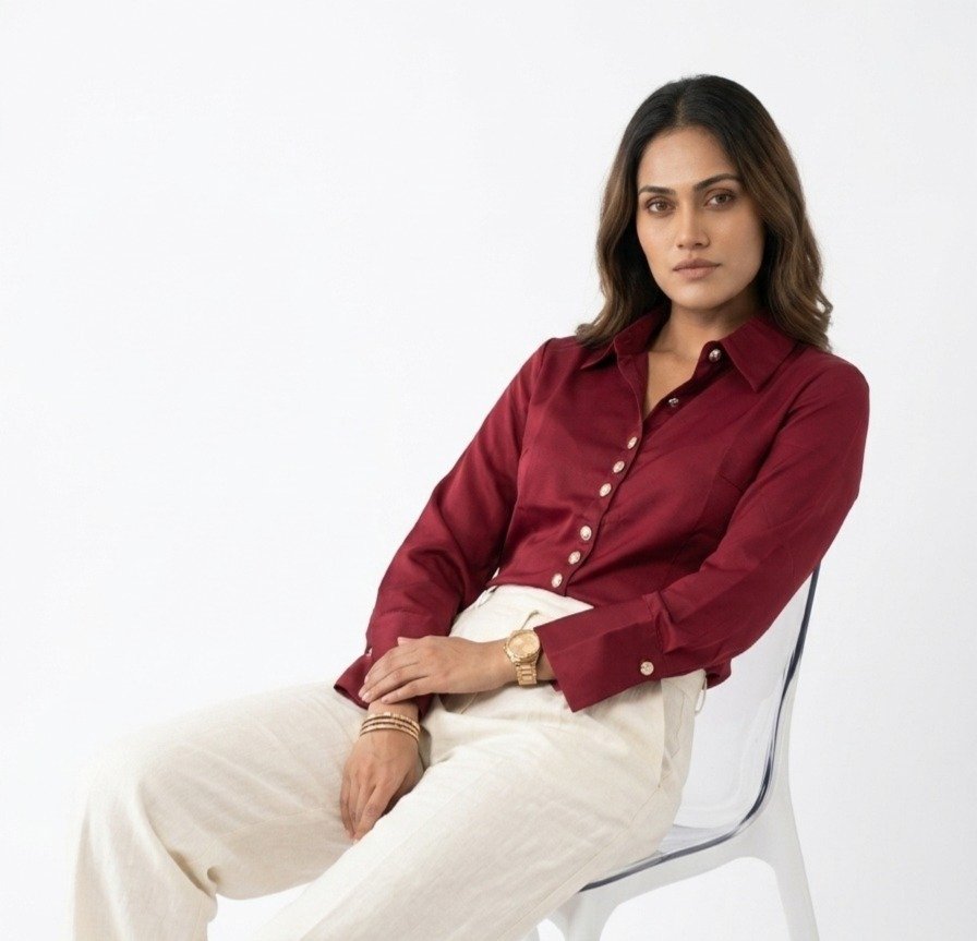 Burgundy Button-Down Formal Shirt - Image 4