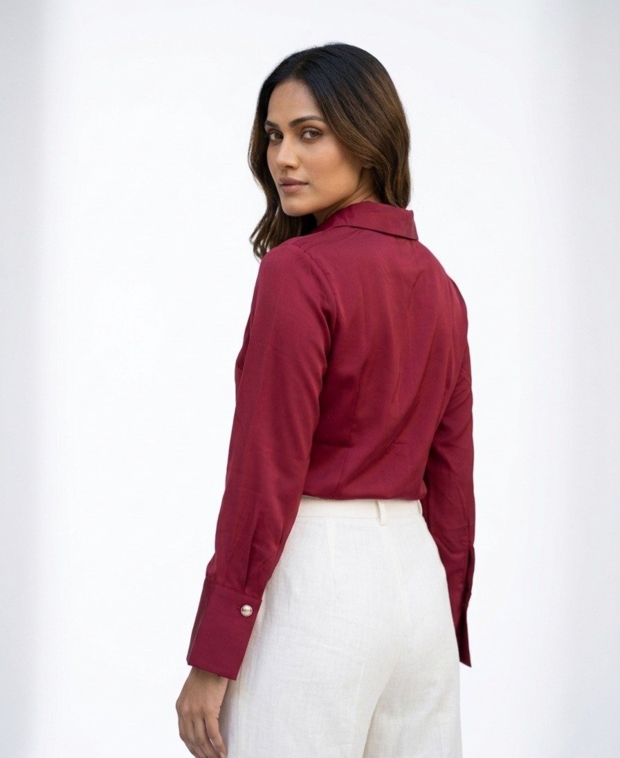 Burgundy Button-Down Formal Shirt - Image 5
