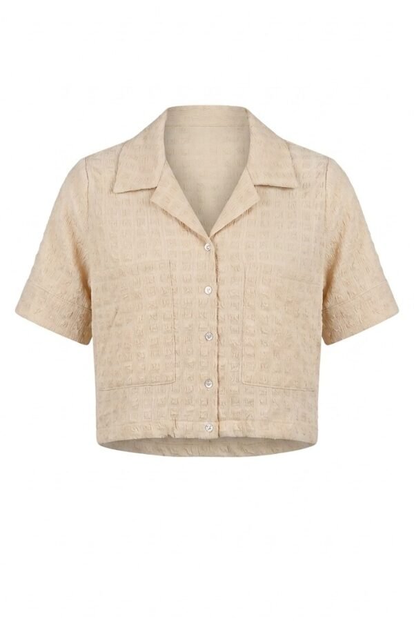 Beige Textured Short Sleeve Shirt