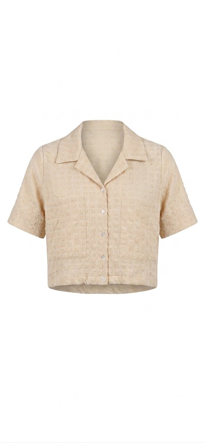 Beige Textured Short Sleeve Shirt