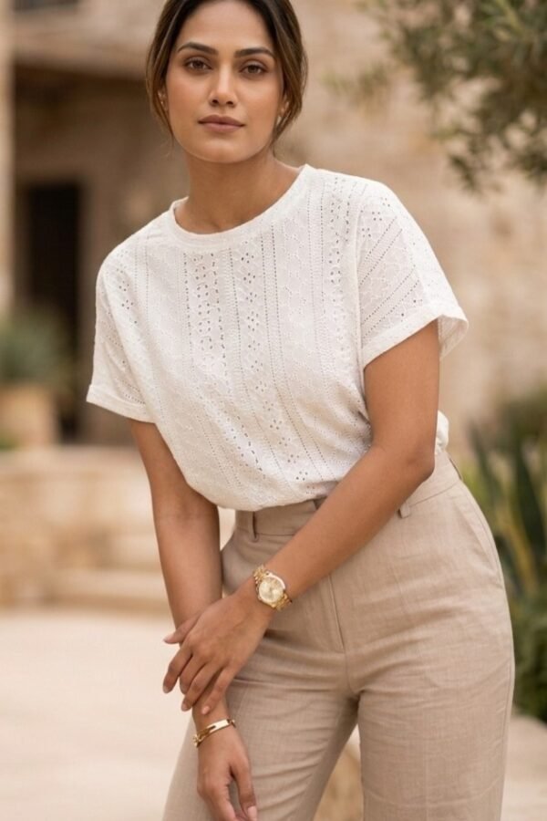 Premium White Eyelet Cotton Tee