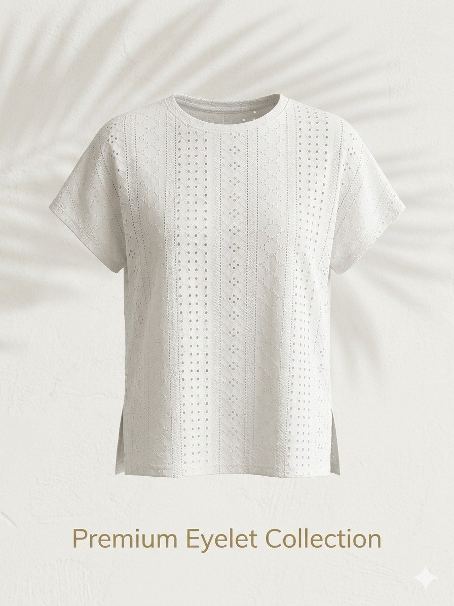 Premium White Eyelet Cotton Tee - Image 5