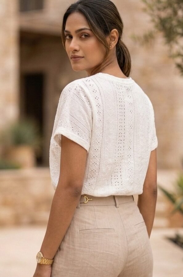 Premium White Eyelet Cotton Tee
