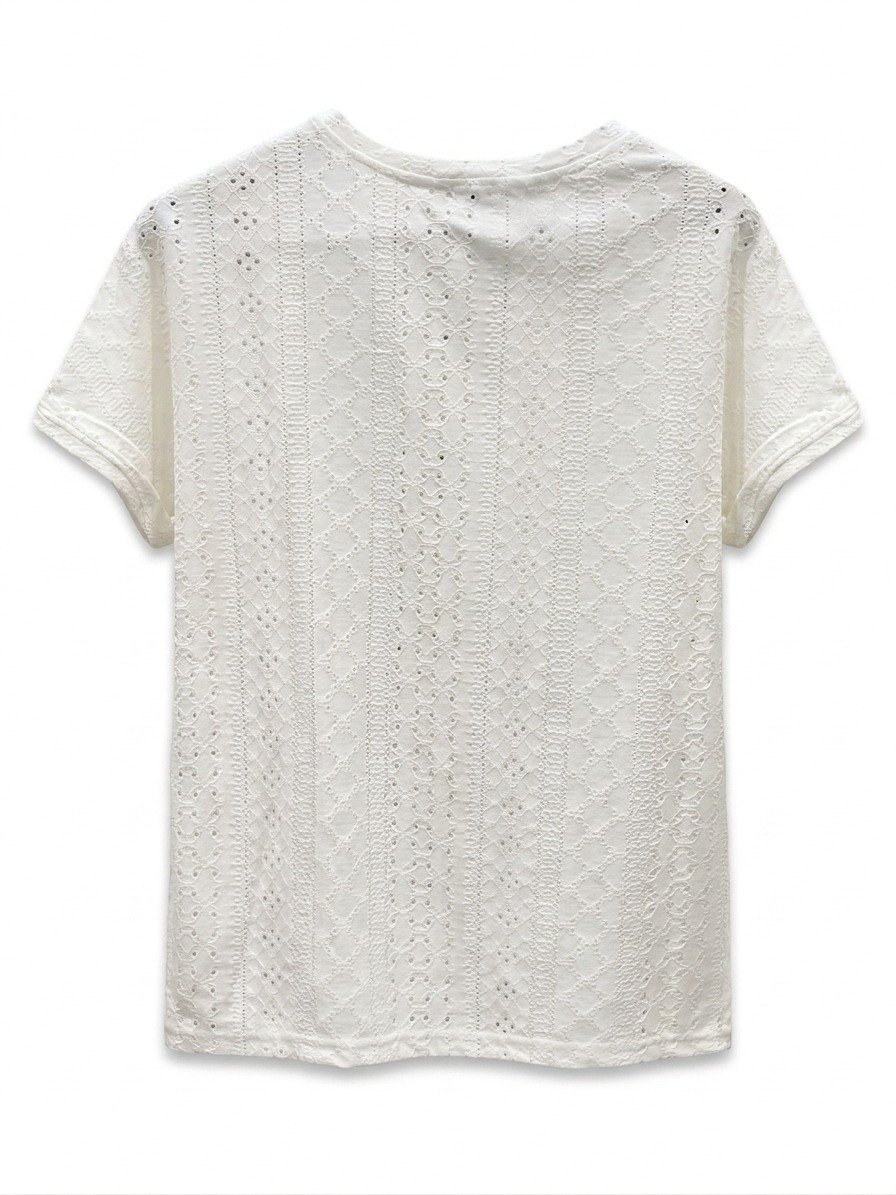 Premium White Eyelet Cotton Tee - Image 4