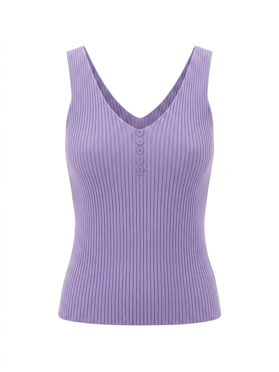 Lavender Ribbed Button-Detail Tank - Image 5