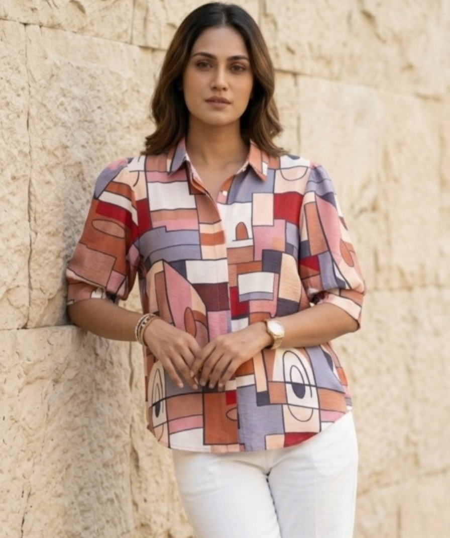 Abstract Print Casual Shirt Top