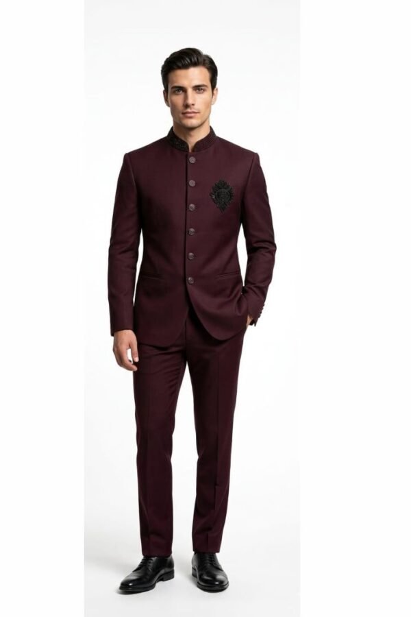 Maroon Bandhgala Ethnic Suit Set
