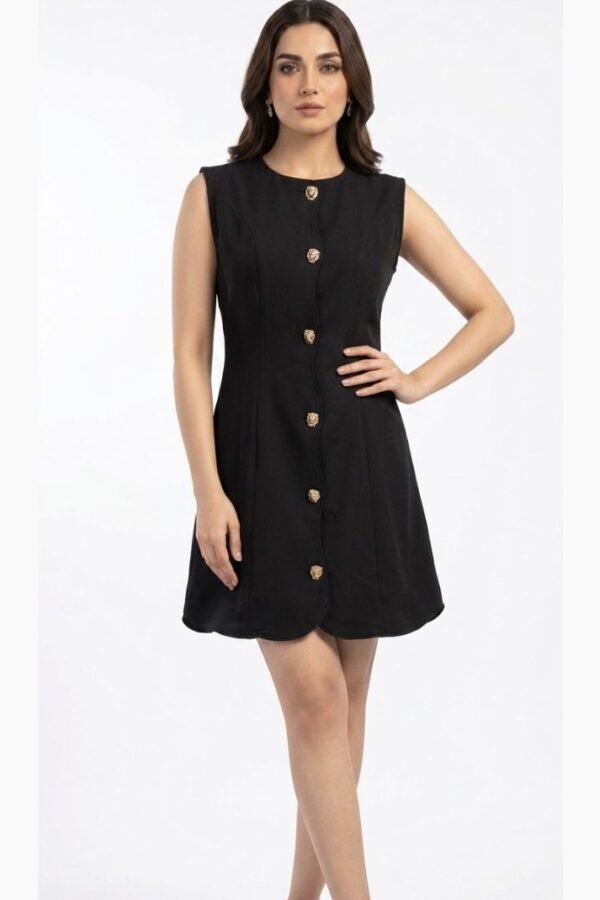 Black Sleeveless Gold Button Dress