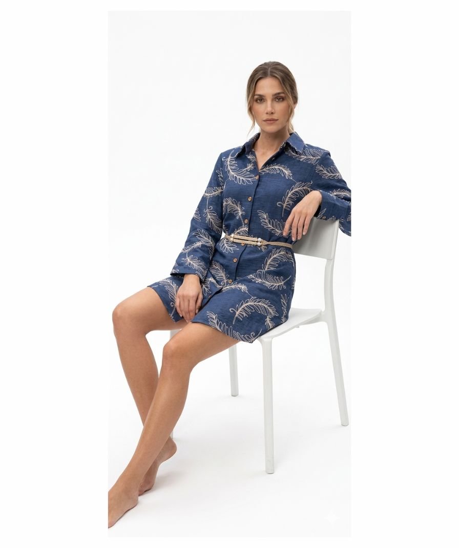 Embroidered Blue Denim Shirt Dress - Image 3