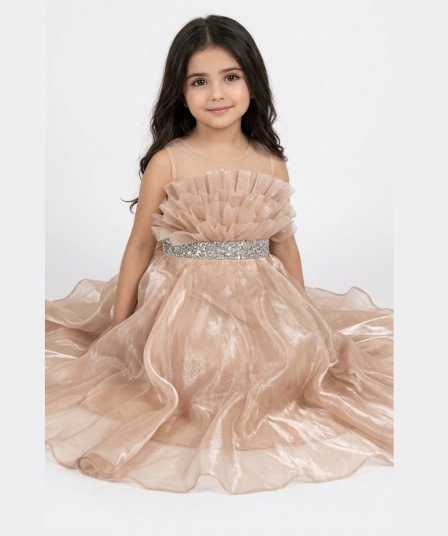 Girls Metallic Ruffle Party Gown - Image 3