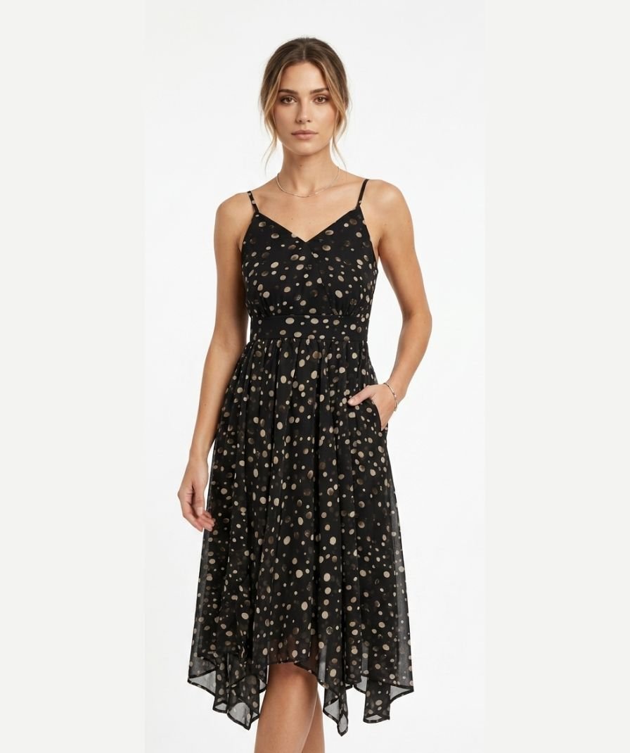 Black Polka Dot Midi Dress