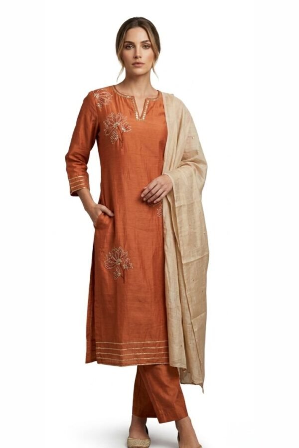 Rust Embroidered Kurta Set
