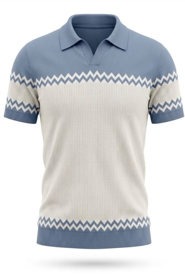 Blue Beige Chevron Knit Polo