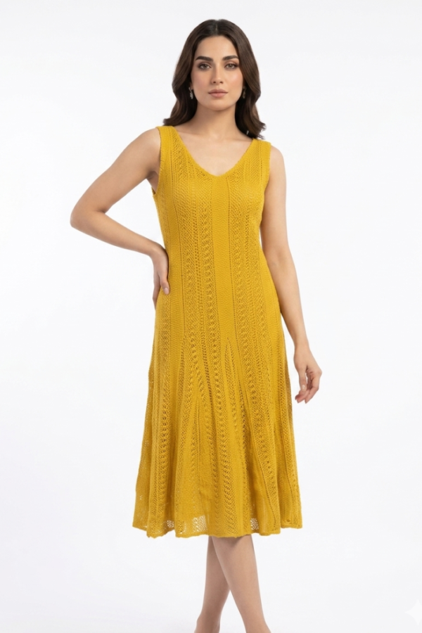 Mustard Yellow Textured Knit Dress