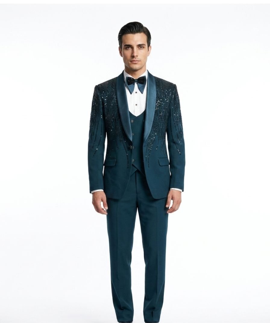 Men Sequin Tuxedo Suit Set