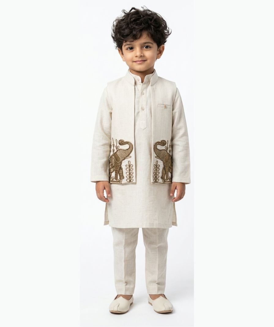 Boys Elephant Motif Kurta Set