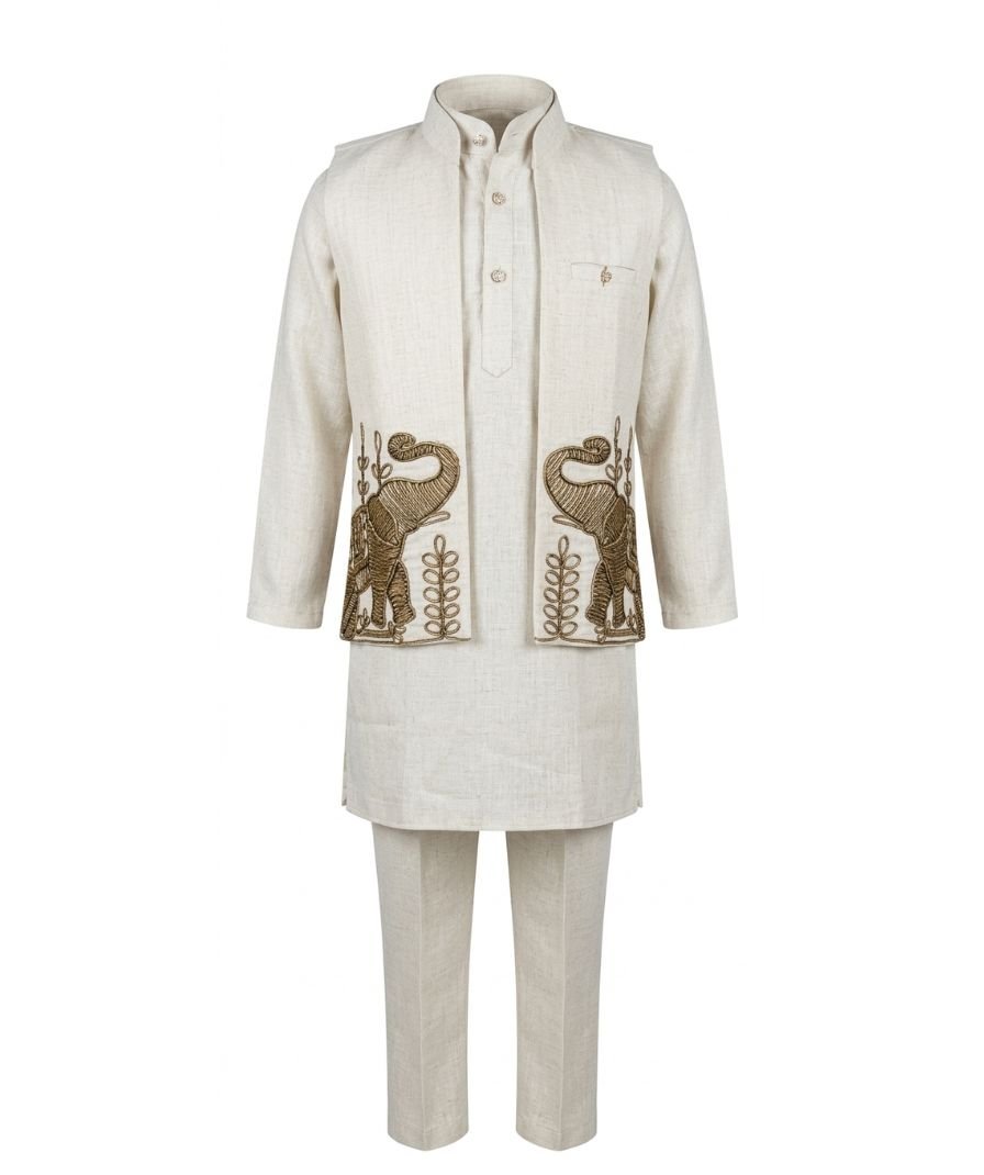 Boys Elephant Motif Kurta Set - Image 2