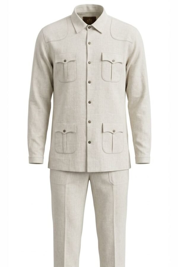 Beige Linen Safari Suit Set